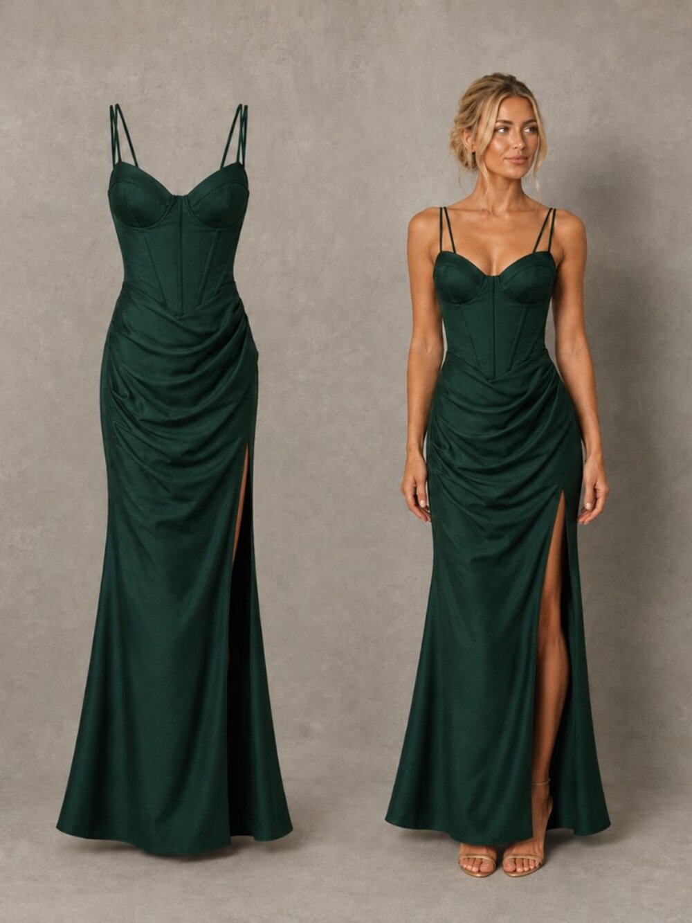 B. Darlin Emerald Green Satin Corset Gown Size 0 Wedding Formal Gala Blacktie